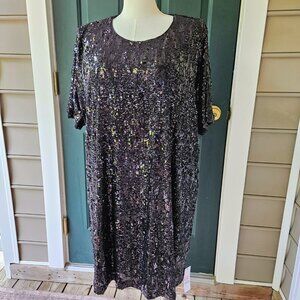 The Drop Women's "Reina" Black Sequin T-Shirt Dress Women's Plus Size 3X